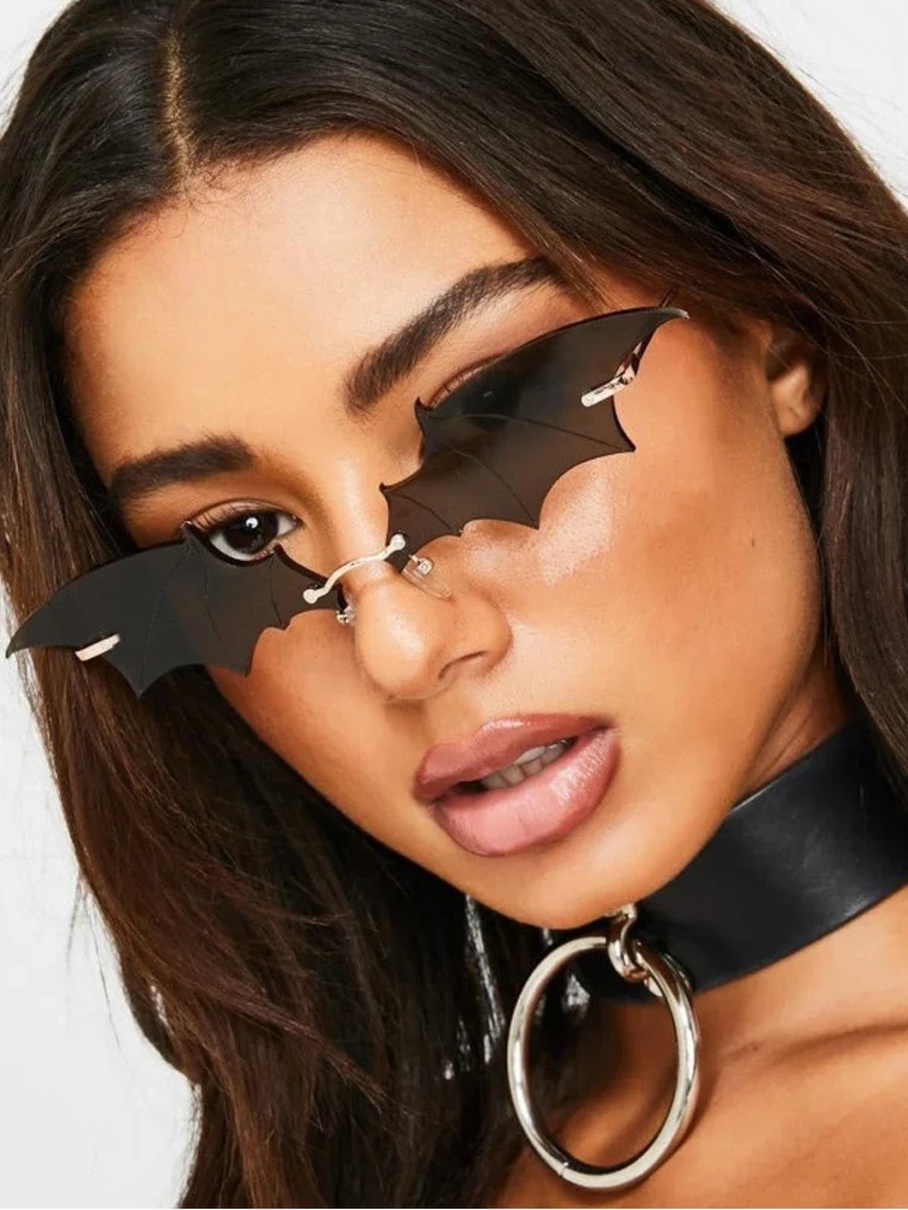 Goth Retro Vintage Bat Wing Rimless Sunglasses Black + Gold Unisex